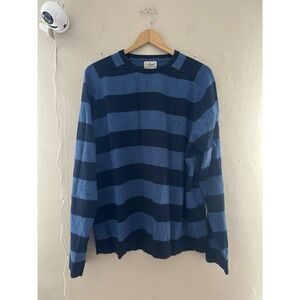 LL Bean Mens Striped Sweater Size XL Blue Cotton Cashmere Grandpa Cosby Vintage